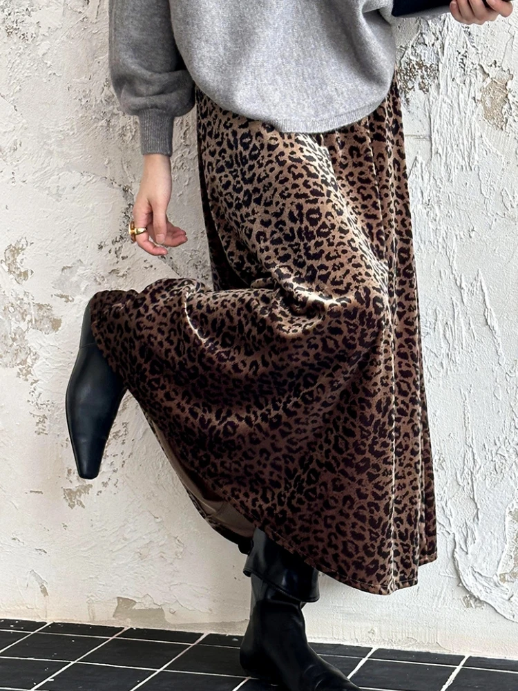 Леопардовая юбка женская осенне-зимняя бархатная в корейском стиле винтажная
