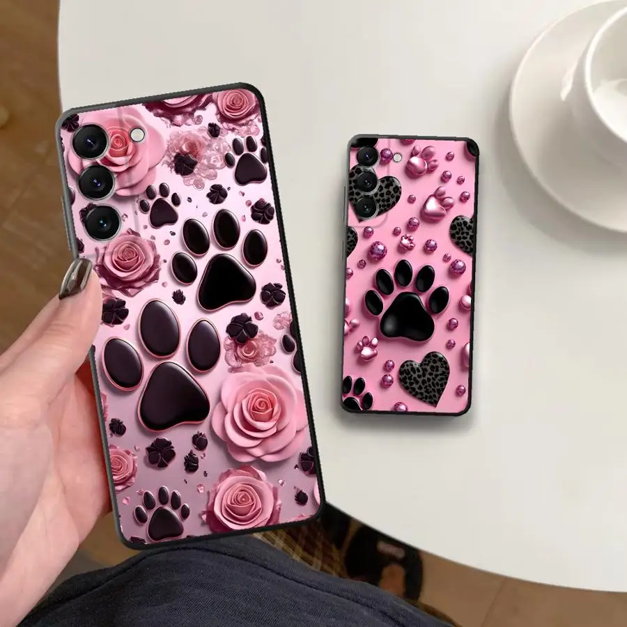 Фото Розовый чехол для телефона с принтом лапок животных для Samsung Galaxy A73 A51 A25 A16 A57 A15 A37 A06 A05 A23 A41 A36 A70 A50 A53 A12 №4