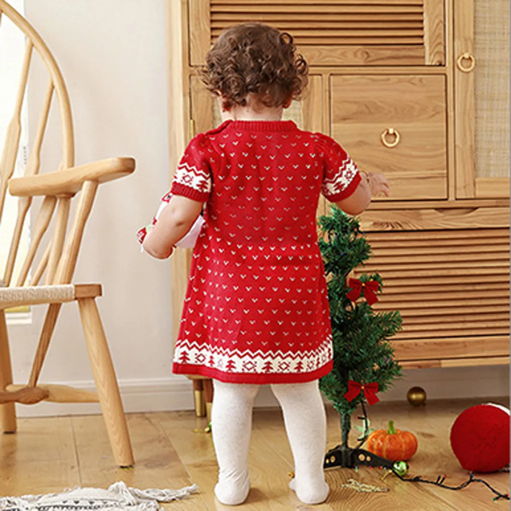 

Toddler Kids Baby Girl Christmas Xmas Deer Knitted Crochet Princess Party Dress Dress Baby Girls
