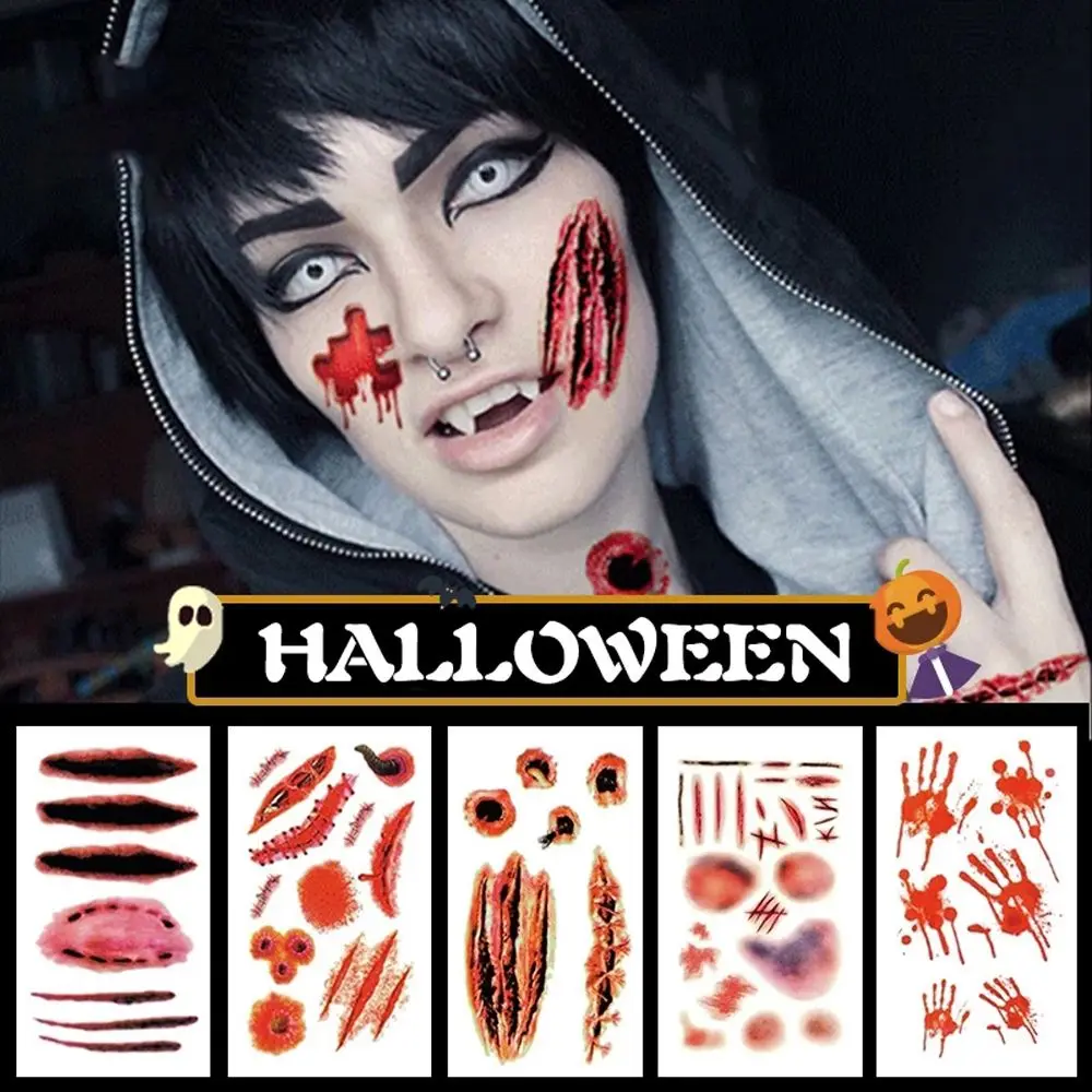 

Halloween Bloody Wound Tattoo Stickers Scary Waterproof Temporary Tattoo Party DIY Knife Scar Scratches Fake Tattoo Stickers
