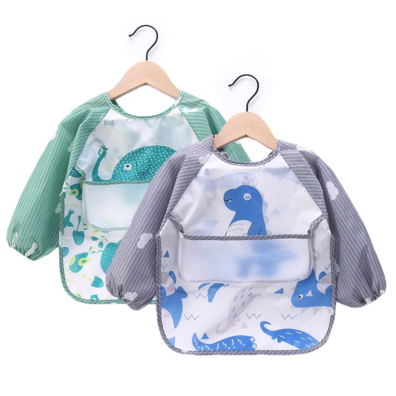 

Baby Bandana Bibs Cute Animal Cartoon Bibs Waterproof Infant Eating Children Drawing Long Sleeve Apron Baby Self Feeding Bib