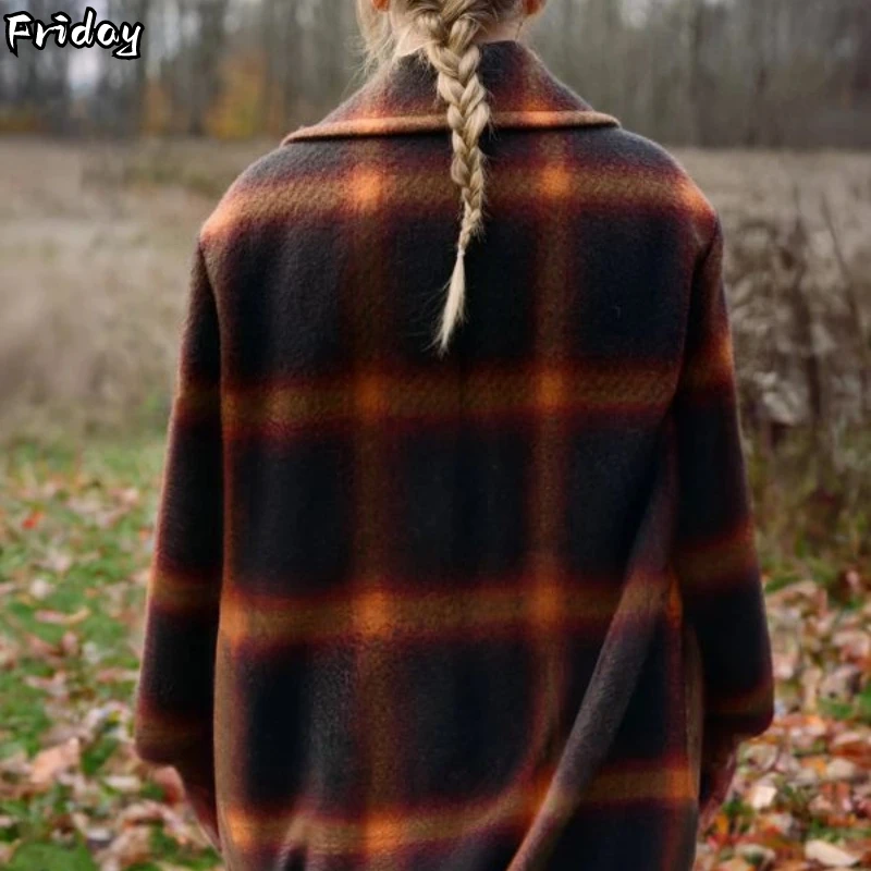 

2023 Autumn Coats and Jackets Women Winter Thick Loose Lapel Elegant Long Sleeve Plaid Evermore Coat Overcoat Female Trench Coat