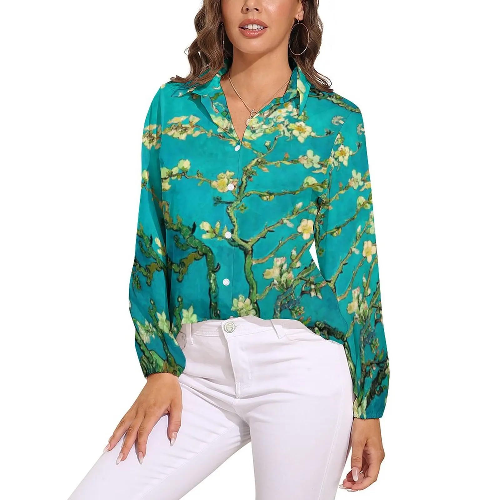 

Van Gogh Blouse Almond Tree Floral Art Vintage Design Blouses Womens Long Sleeve Street Fashion Shirts Spring Oversized Top