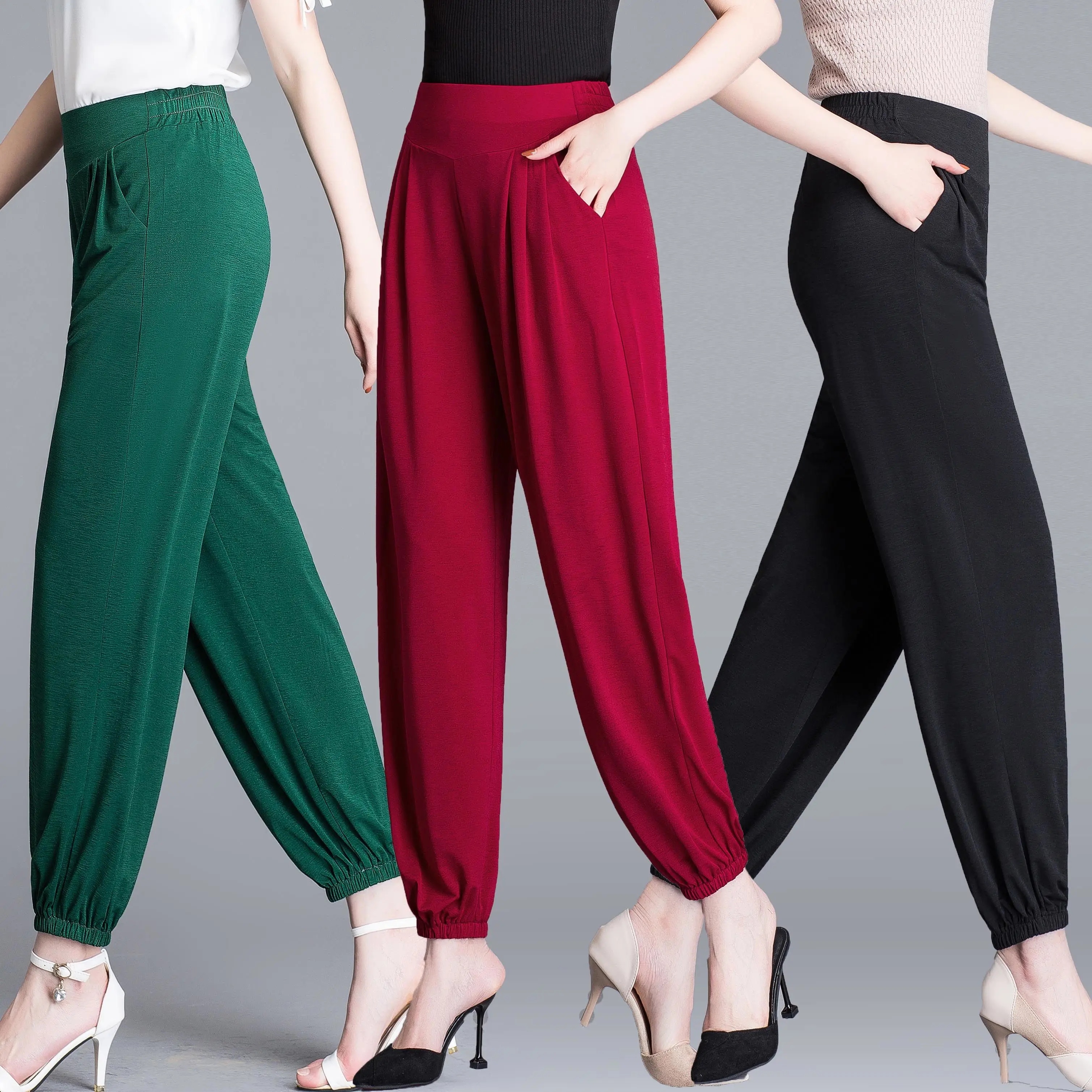 

2022 Summer Women's New High Waist Solid Bloomers Female Large-size Loose Casual Trousers Ladies Harem Pants Dancing Pants E165