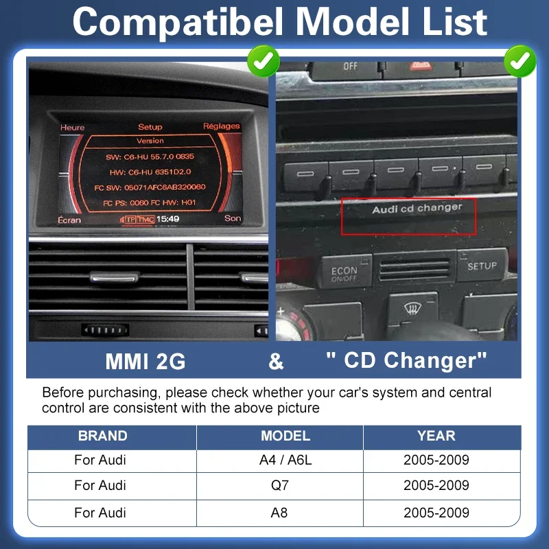 Беспроводная коробка CarPlay Android Auto Box для Audi A4A6LQ7A8 2005-2009 MMI2G High с функциями зеркальных звеньев AirPlay, камера заднего вида (art.: 3920d0913ec8d) - 3920d0913ec8d