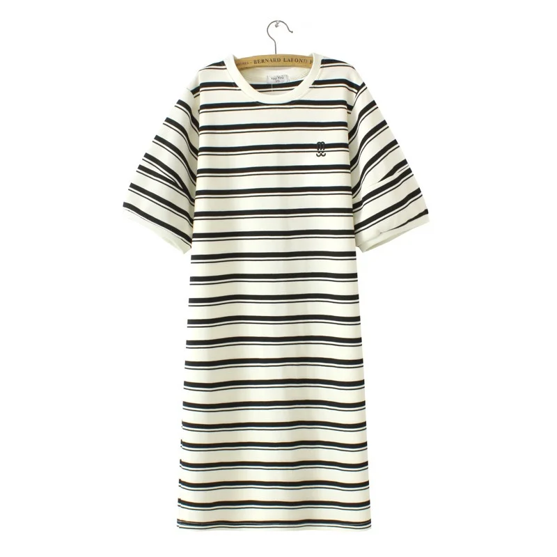 

Plus Size 2XL-4XL Women's Short Sleeve Striped Summer Dress Oversized Casual Long Female Dresses Fashion Beige Black Vestidos