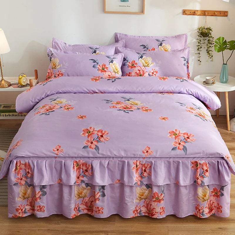 

4pcs Sheets Bedspreads for Double Bed Comforter Sets Linen 2 Bedrooms Quilt Bedding with Pillows Case King Size Flowers 2 People