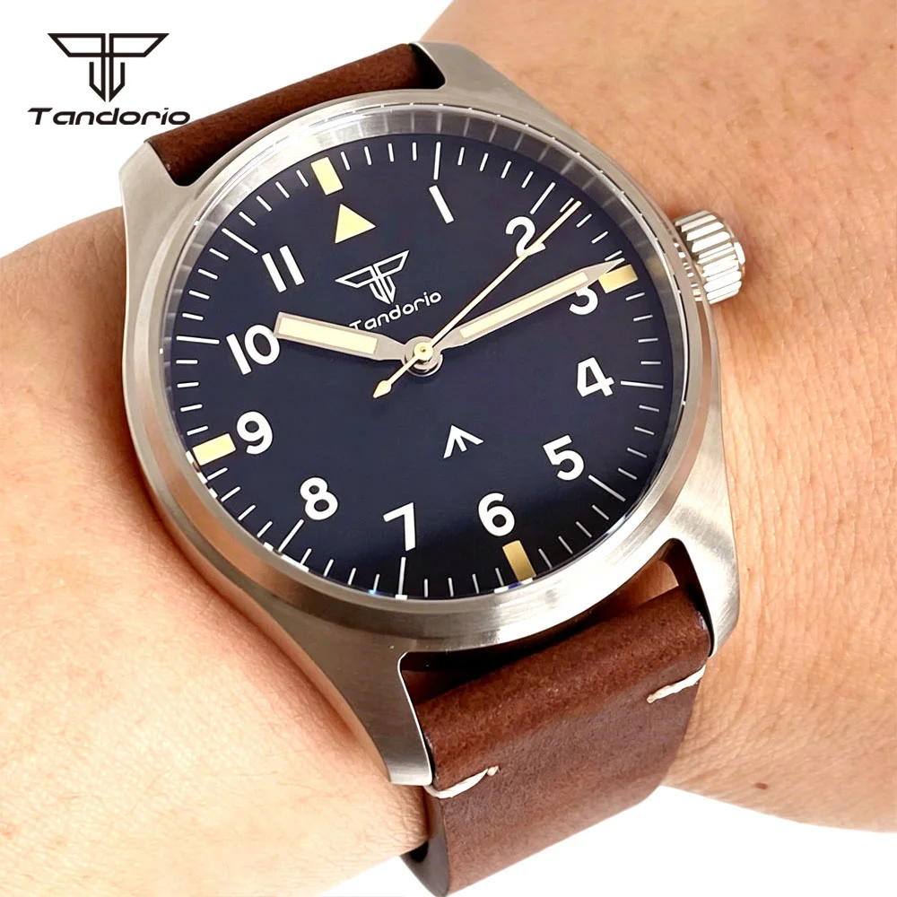 Фото Часы Tandorio Pilot Aviator 39 мм с сапфировым стеклом, светящимся циферблатом, автоматическим механизмом NH35/Asia2824 или кварцевым механизмом VH31, водонепроницаемость 20 бар, дайверские наручные часы. №3