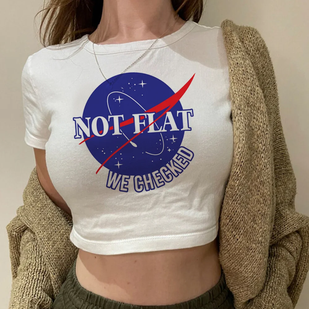 

Not Flat We Checked graphic yk2 2000s crop top Female Kawaii 90s aesthetic yk2 tshirt clothes