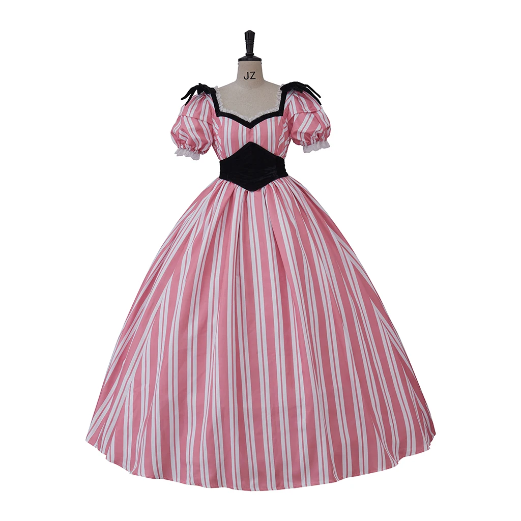 

Винтажное бальное платье Рококо эпохи викторианской эпохи с высокой талией, бальное платье Марии-Антуанетты в барочную розовую полоску, платье для выпускного вечера