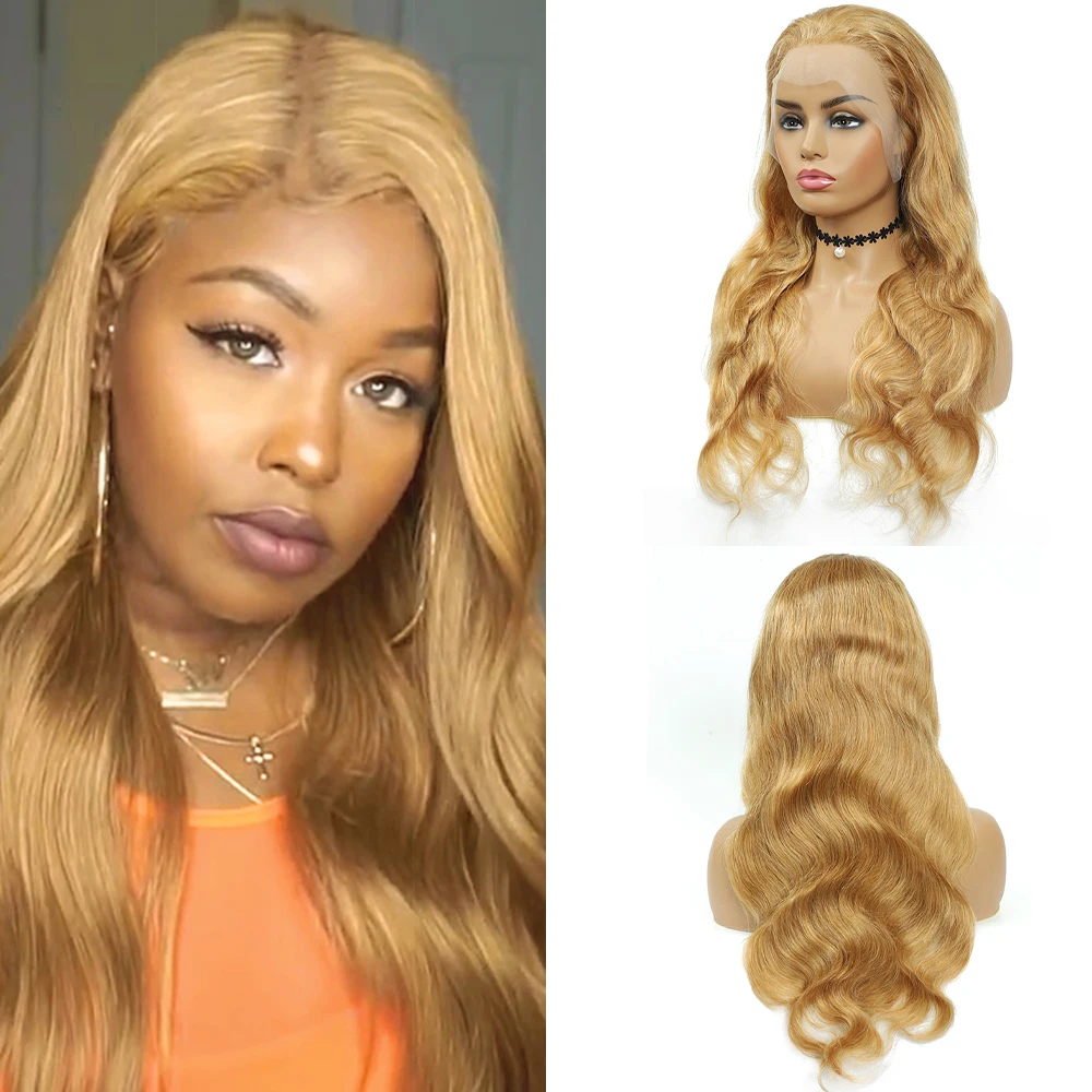 

Honey Blonde Body Wave Brazilian 13x4 Lace Front Wig Human Hair Wig Colored #27 Curly Wig Lace Wigs Pre Plucked Baby Hair SOKU