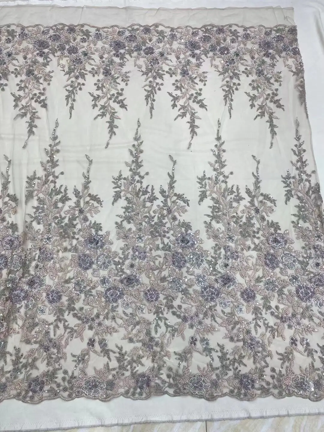 

African Lace Fabric ZH-1222623 High Quality French Nigerian Beads Embroidered Tulle Lace Fabric With Women Wedding Party Dress