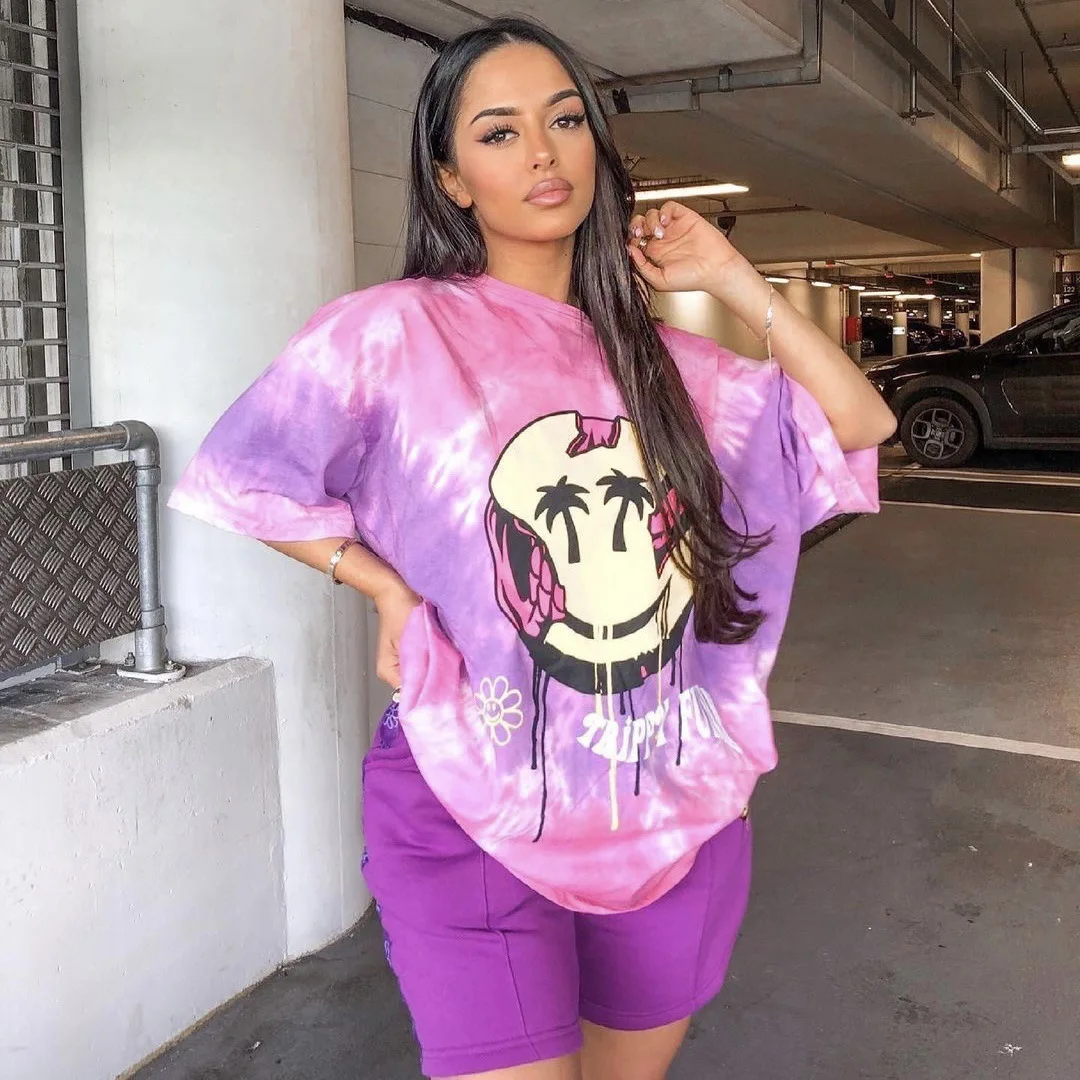 

Женская футболка в стиле хип-хоп, фиолетовая футболка с графическим принтом, с круглым вырезом и коротким рукавом, уличная одежда, повседнев...