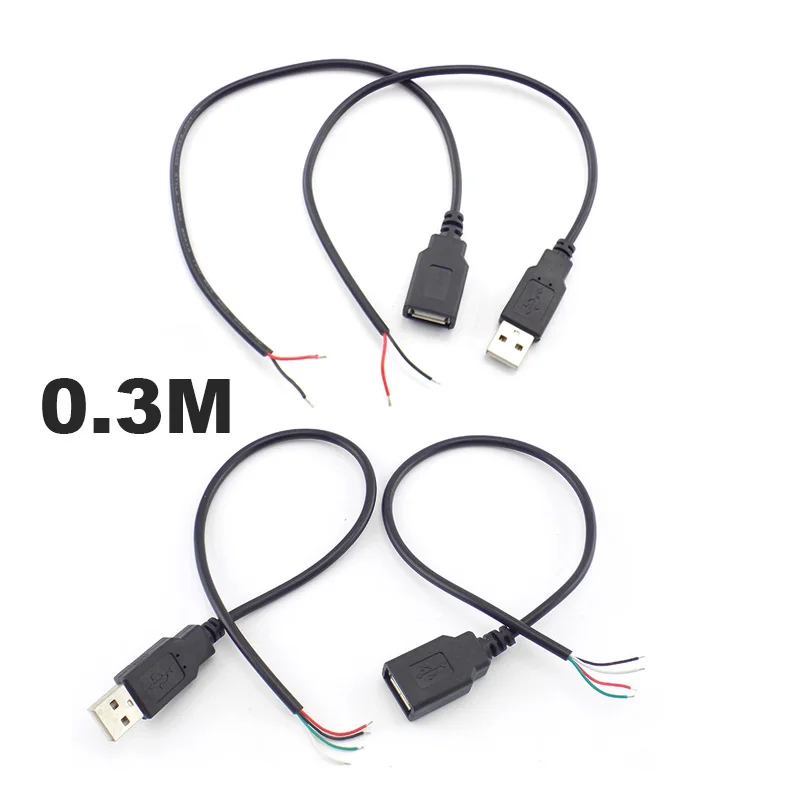 

USB-кабель с коннектором 0,3 м, штекер, гнездо, 4-контактный провод, удлинитель данных, 2-контактный источник питания для «сделай сам», адаптер для зарядки 5 В, 0,3 м