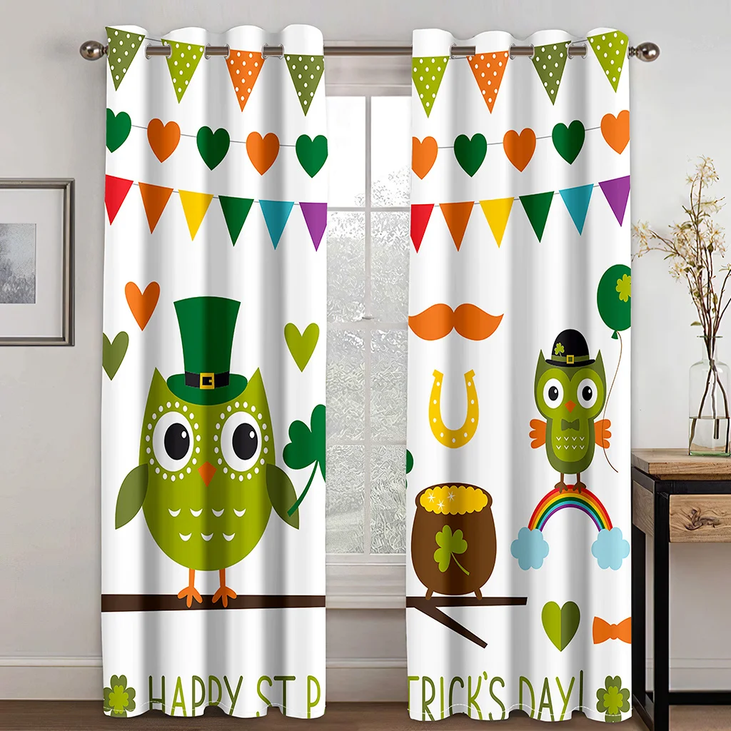 

3D Digital Print Window Curtain Cartoon Cute for St.Patrick's Day Green Elf Room Cabinet Decoration Bedroom Shade Curtains