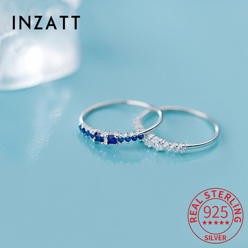 

INZATT Real 925 Sterling Silver White Blue Square Zircon Ring For Fashion Women Party Punk Fine Jewelry Minimalist Accessories