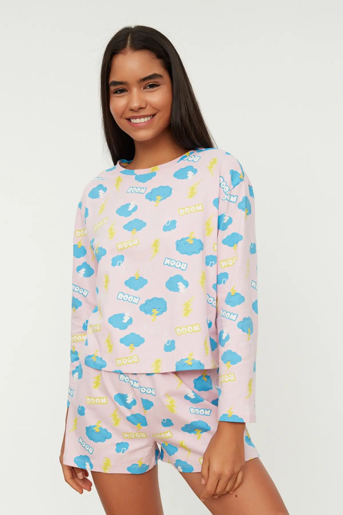 

Women's Pajamas Powder Knitted Sleep Lounge Pajamas Elastic Waist Nightwear Retro Sleepwear Casual Home Clothing