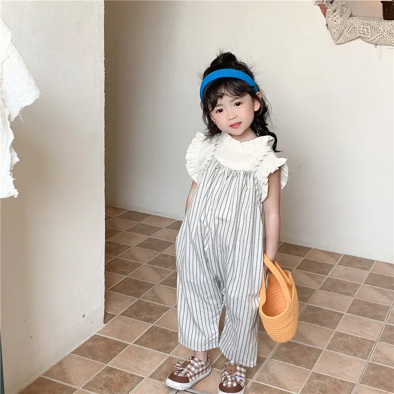 

Новинка, летние брюки в японском стиле, в полоску, из хлопка, без бретелек, свободная стильная детская повседневная одежда