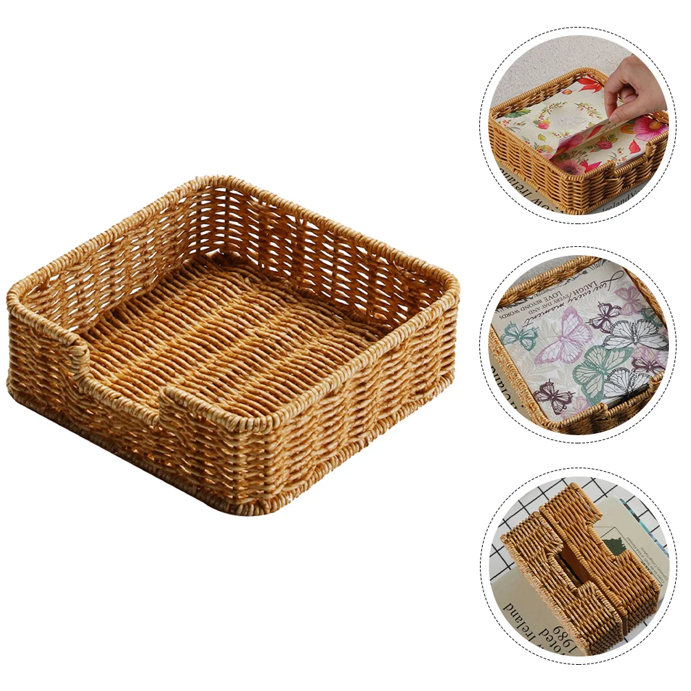

Napkin Holder Tissue Tray Basket Box Rattan Woven Towel Paper Guest Table Storage Wicker Square Hand Bathroom Case Toilet