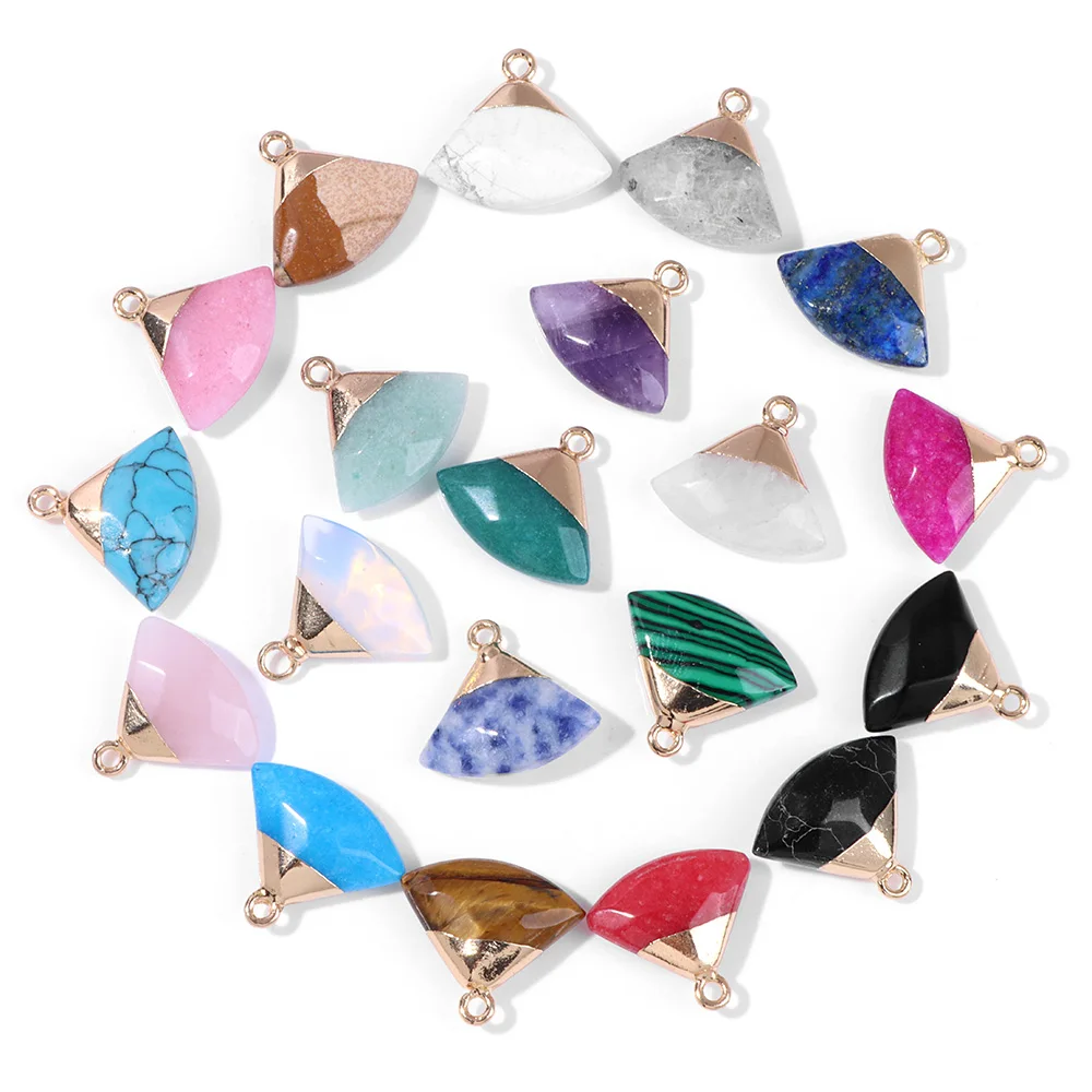 

1-5 pcs/Set Reiki Healing Faceted Sector Shape Pendant Natural Stone Pendant Chalcedony For Necklace Making Women Men Jewelry