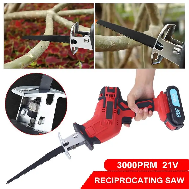 

Cordless Electric Reciprocating Saw Variable Speed 21V Portable Electric Saw With 4pcs Saw Blades Metal Wood Cutting Tools