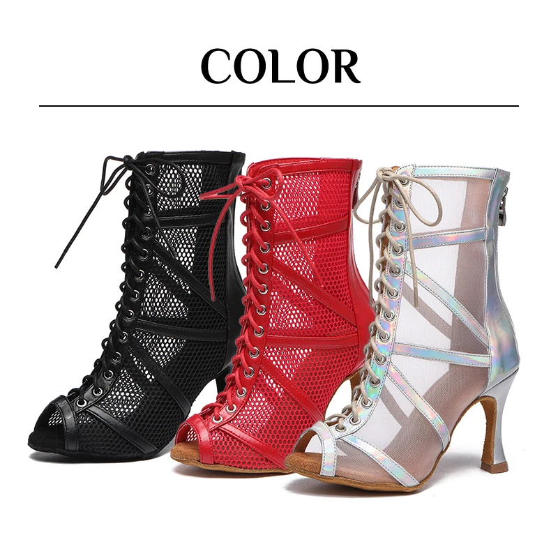 SWDZM Women Dance Shoes High Top Ballroom Boots Black Red Jazz Dance Shoes Suede Sole Shoes For Dancing Custom Heel Sandals