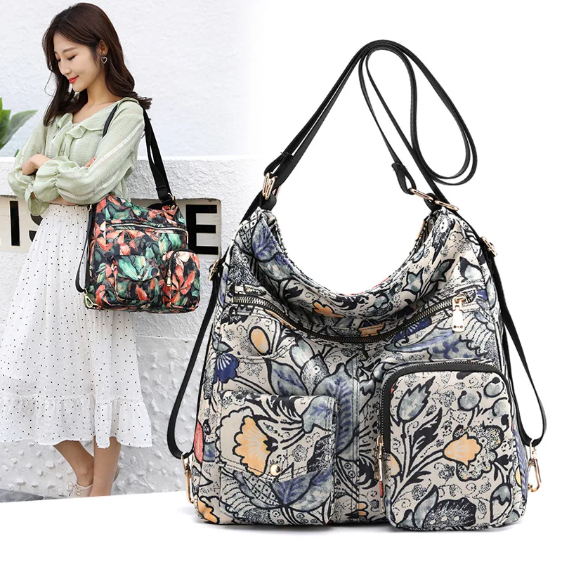 

Multi-function Graffiti Printing Shoulder Bag for Women Rural Style Floral Package Brand Large Capacity Oxford Messenger Bag