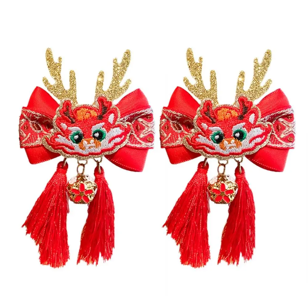 Милая детская красная заколка с кисточками талисман рог дракона бант китайский