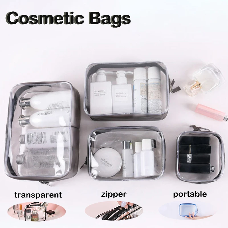 

Transparent PVC Cosmetic Bag Lady Clear Zipper Makeup Bags Organizer Travel Bath Wash Make Up Storage Case Girls Toiletry Bags