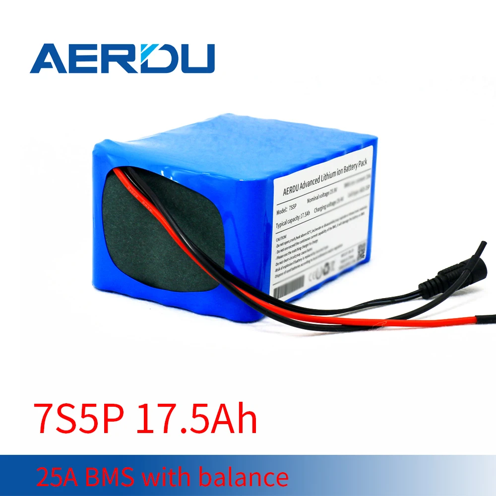 

AERDU 25.9V 7S5P 17.5AH Li-ion Battery Pack 18650 Built-in BMS 3500MAH FOR 490W Electric Skateboard Scooter Bicycle E-bike Car