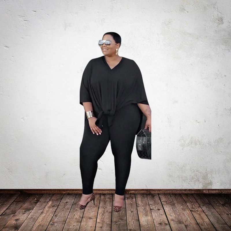 Plus Size 2 Piece Set Women Pants Sets Solid Loose Top Leggings Shot Sleeve Summer Jogger Tracksuit Who 3xl 4xl 5xl 6xl