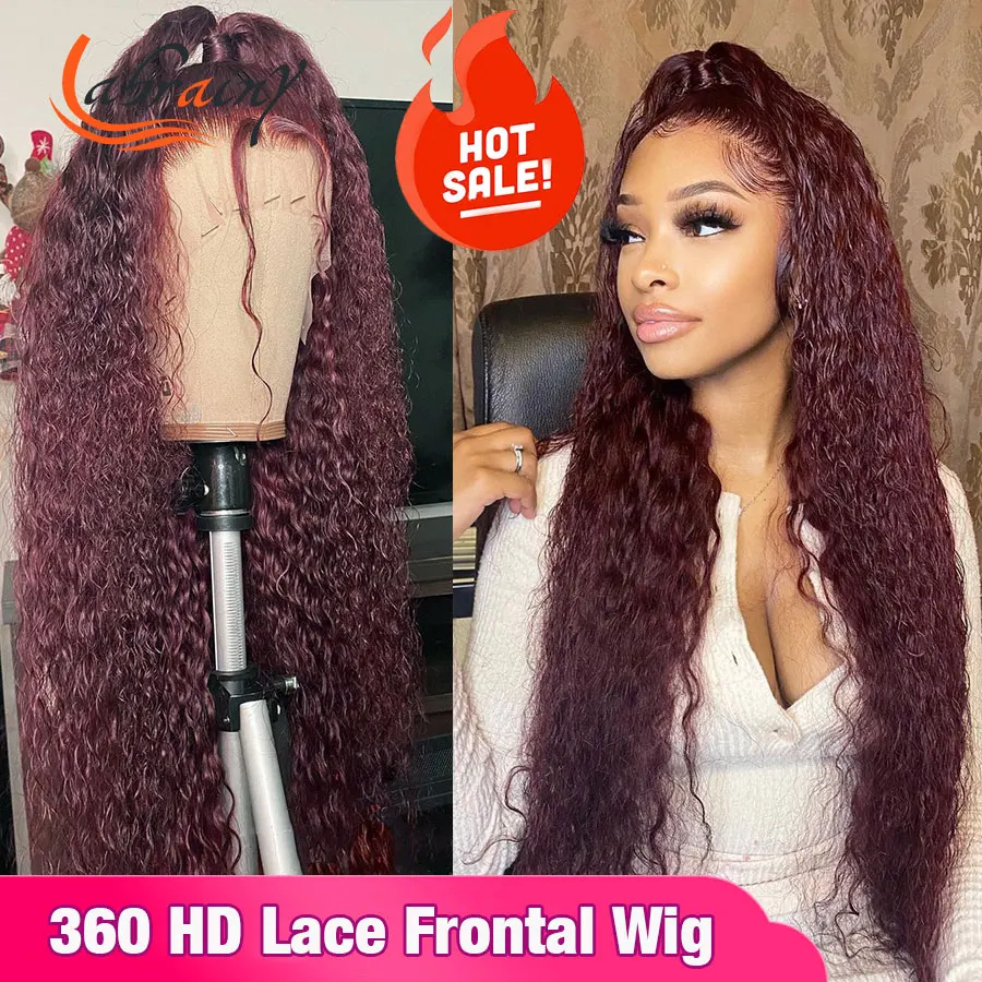 

360 бразильские вьющиеся человеческие волосы на сетке спереди, парики бордового цвета, красный, 13x4 HD, на сетке спереди, al, парик с глубокой вол...