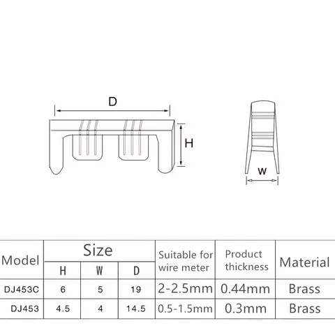 100 шт. DJ453 0.5-1.5 DJ453C 2-2.5 U-образные клеммы для проводов, разъемы для жгутов проводов, холодные клеммы, холодные вставки