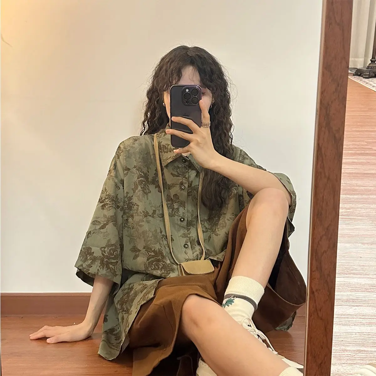 

Short Sleeve Fashion Woman Blouse 2023 Loose Retro Floral Shirts & Blouses White Summer Women Japan Vintage Clothing Female Top