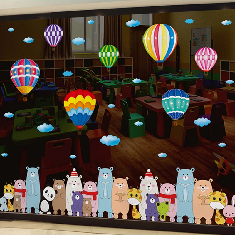 

[SHIJUEHEZI] Bear Animals Wall Stickers DIY Cartoon Hot Air Balloons Wall Decals for Kids Rooms Baby Bedroom Home Decoration