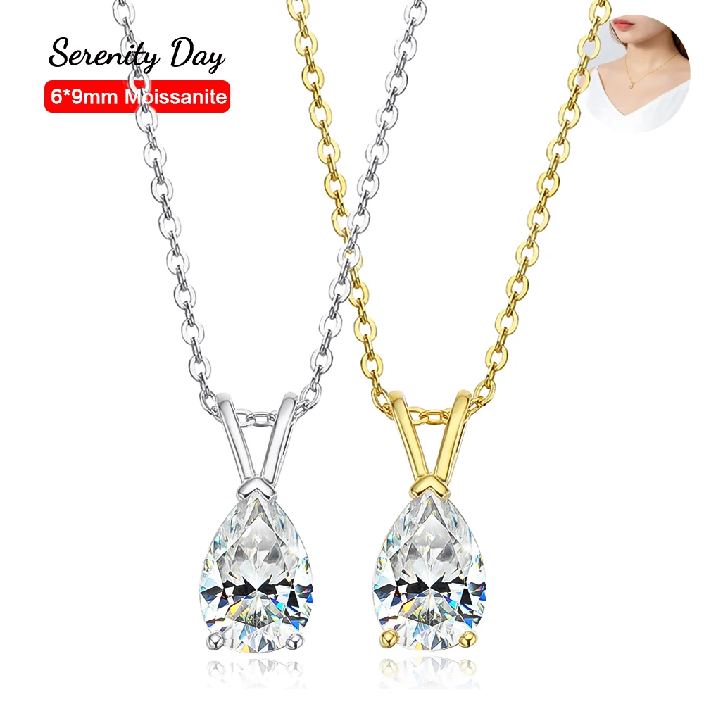 

Serenity Real D Color 6*9mm Pear Cutting Moissanite Necklace For Women S925 Sterling Silver 1.5 Carat Drop Water Pendant Jewelry