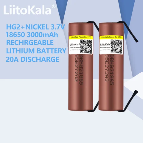 2 шт., LiitoKala 18650 аккумулятор HG2 3000 мАч, батарея 18650 3,7 в, предназначенная для мощности HG2, перезаряжаемая батарея для аккумуляторного блока