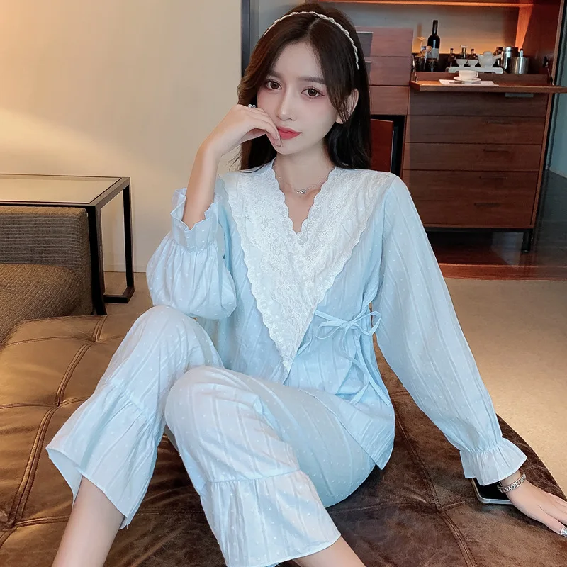 

Весенне-осеннее хлопковое плетеное кимоно, Женский пижамный комплект, лидер продаж, милый комплект из двух предметов с длинным рукавом, мод...