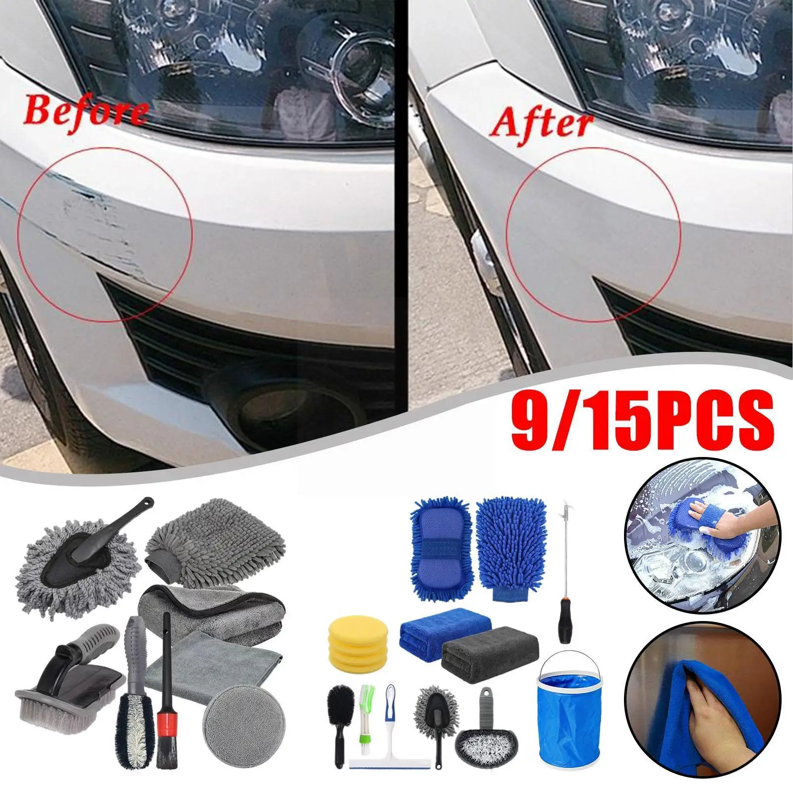 

Microfiber Auto Detailing Wash Tool Cleaning Kit For Cleaning Wheels Interior Exterior Seat Microfiber Car Polish Care I1W3