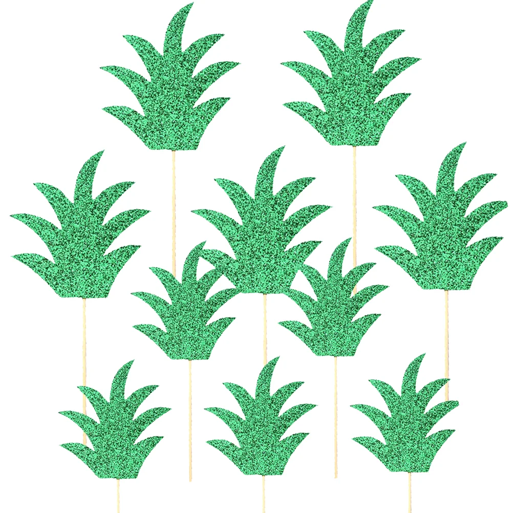 

30pcs Green Pineapple Leaf Cake Toppers Paper Cake Picks Cupcake Insert Decor Party Supplies for Birthday Festival