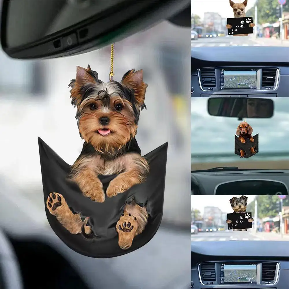 

Funny Car Rearview Mirror Cut Pocket Pendant Hanging Puppy Colorful Dog Ornament Accessories Home