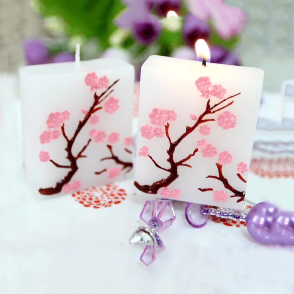 

Multicolor Romantic Cherry Blossom Square Wedding Favors and Gifts Birthday Candle Wax Home Decor Smokeless Creative Candle