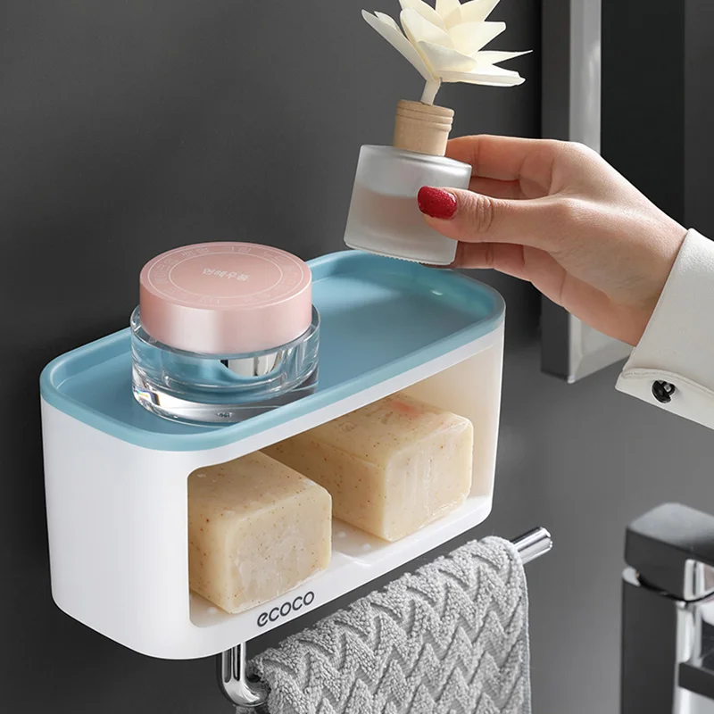 ecoco soap dishes box wall mounted shower soap tray holder for bathroom multifunction storage basket soap rack shelf tools free global shipping