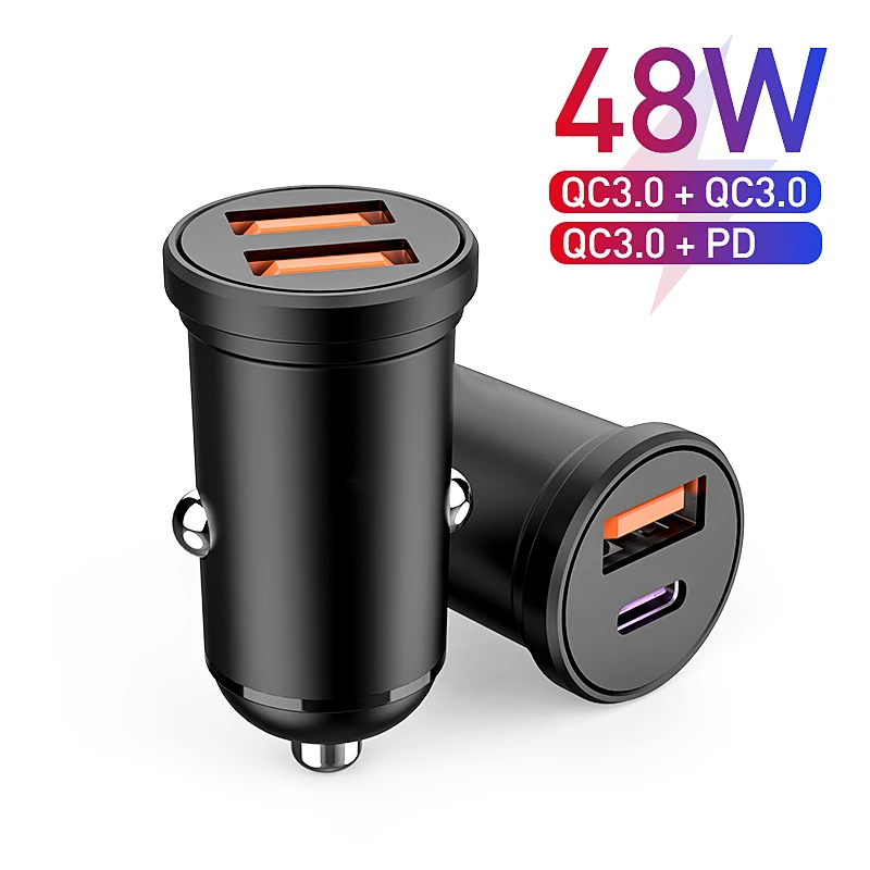 

Mini USB Car Charger Quick Charge 4.0 PD 3.0 48W Fast Charging Charger For iPhone 12 Pro 11 Huawei Xiaomi Mi Type C Mobile Phone