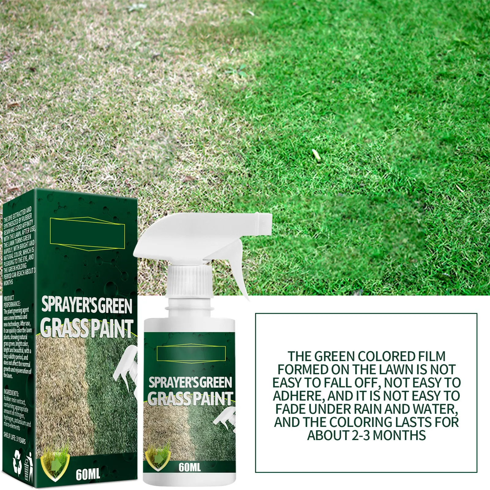 

Grass and Turf Paint Sprayer Natural Pet-Friendly Lawn Colorant Turns Spots Green Again Environmentally Friendly Fast-Acting Gre