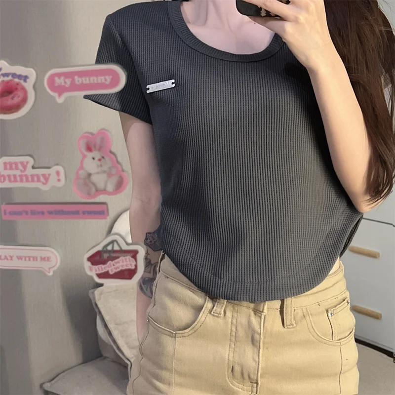 

Женская футболка с коротким рукавом, с высокой талией