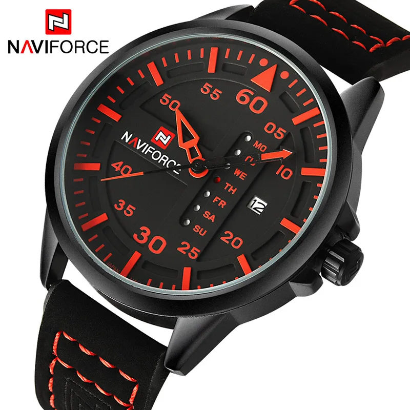 

Часы NAVIFORCE Мужские кварцевые с кожаным ремешком, повседневные, военные, спортивные
