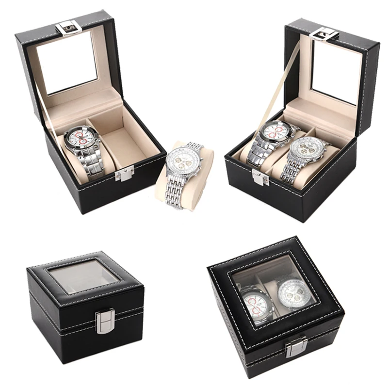 

Новинка коробка для часов из искусственной кожи черный мужской бокс для хранения часов чехол с окошком для ювелирных изделий женский подар...
