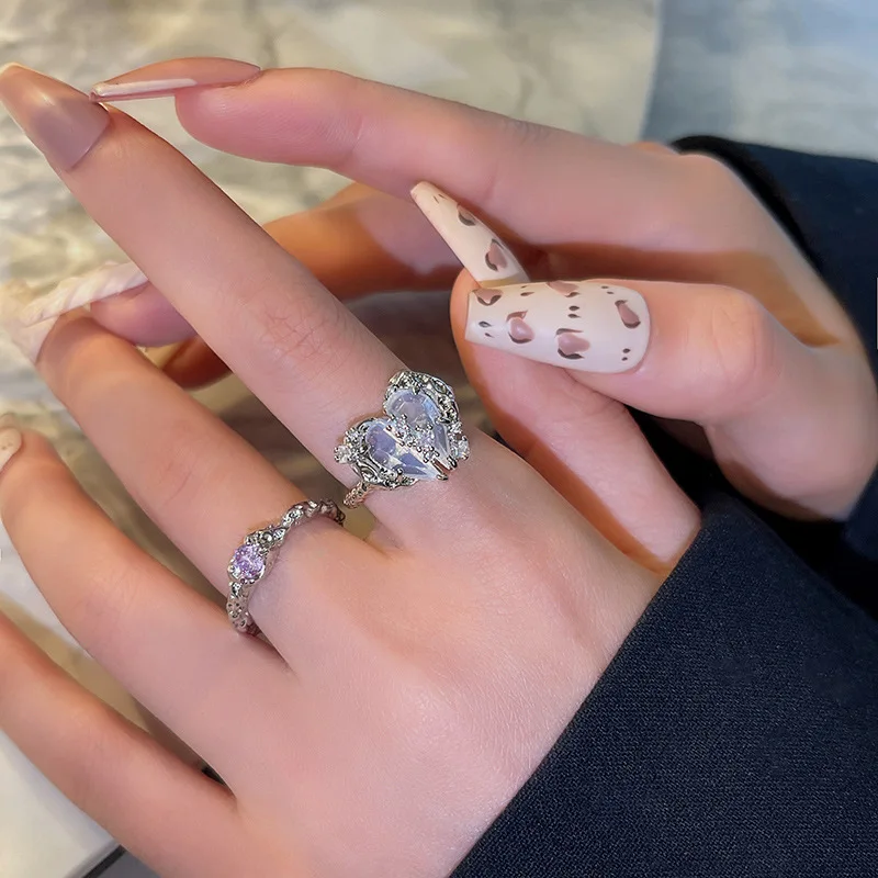 

High-quality Crystal Heart Ring Female 2022 Trend Luxury Exquisite Index Finger Ring Opening