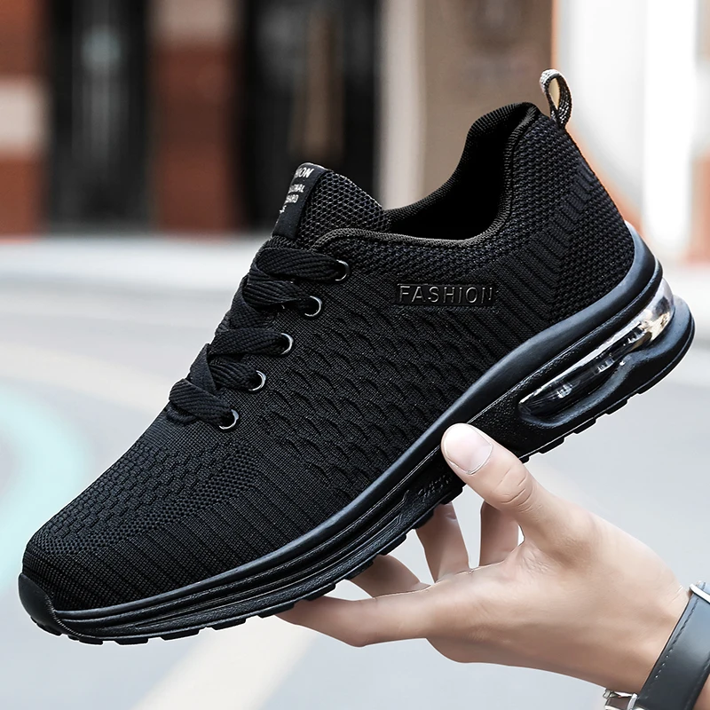 

Men's Black Comfort Sneakers Lightweight Breathable Cushioned Air Cushioned Walking Shoes Casual Outdoor Running Sneakers